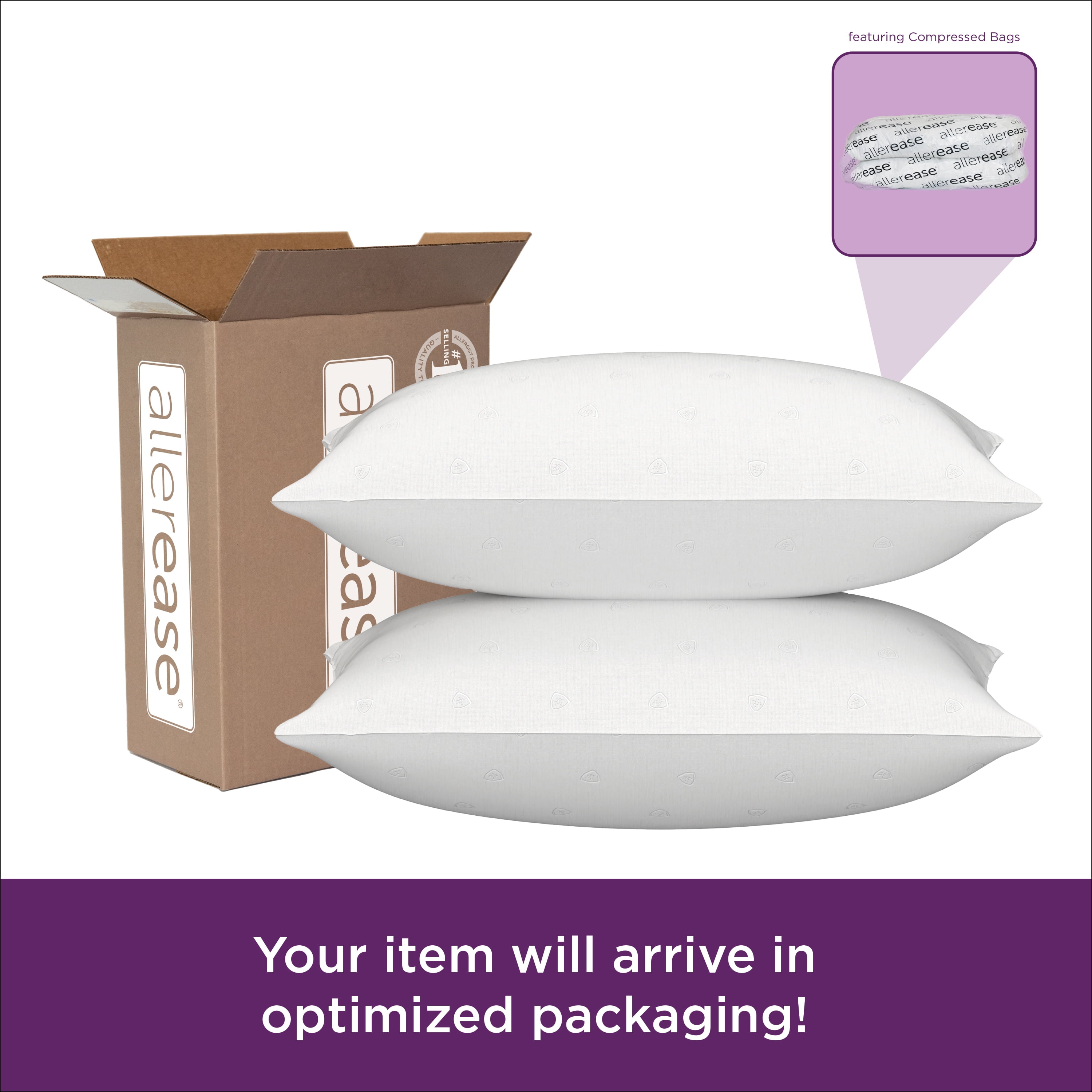 King Size White Hypoallergenic Cotton Cover Pillows, 2 Pack