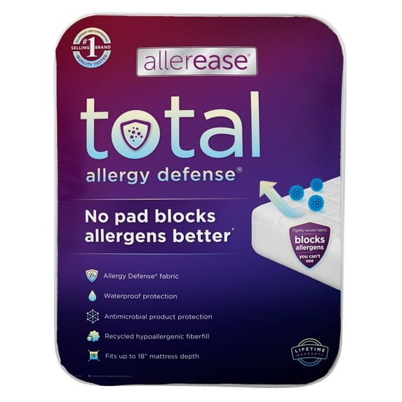 AllerEase Total Allergy Defense Mattress Pad, Twin - Fitted, Antimicrobial, Waterproof