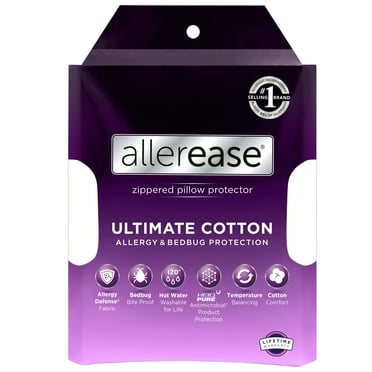 AllerEase Ultimate Cotton Pillow Cover Protector King White- Zippered Allergen Barrier