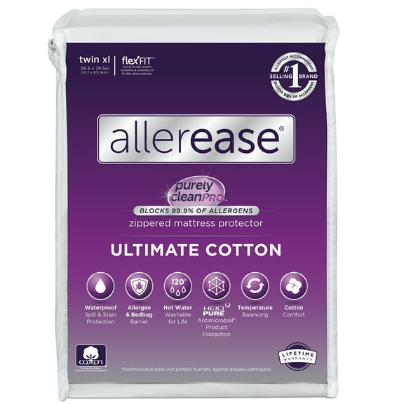 AllerEase Ultimate Cotton Top Mattress Cover Protector TwinXL- Zippered, Waterproof