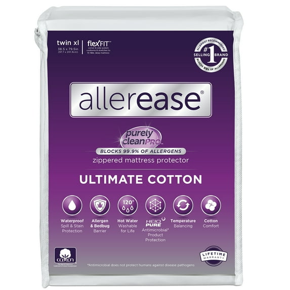 AllerEase Ultimate Cotton Top Mattress Cover Protector TwinXL- Zippered, Waterproof