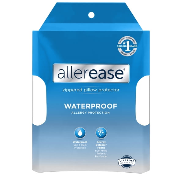 AllerEase Waterproof Pillow Cover Protector, S/Q, White- Allergy Defense Fabric Zippered