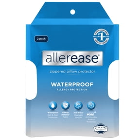 AllerEase Waterproof Pillow Cover Protector, Standard/Queen - Zippered, Allergy Defense (2 Count)