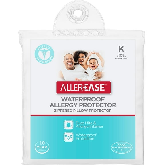 AllerEase Waterproof Allergy Protector Zippered Pillow Protector, King