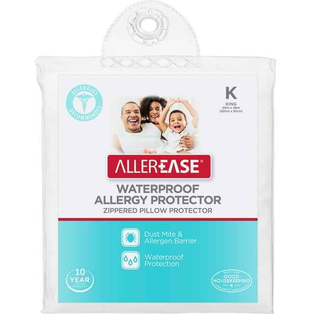 AllerEase Waterproof Allergy Protector Zippered Pillow Protector, King
