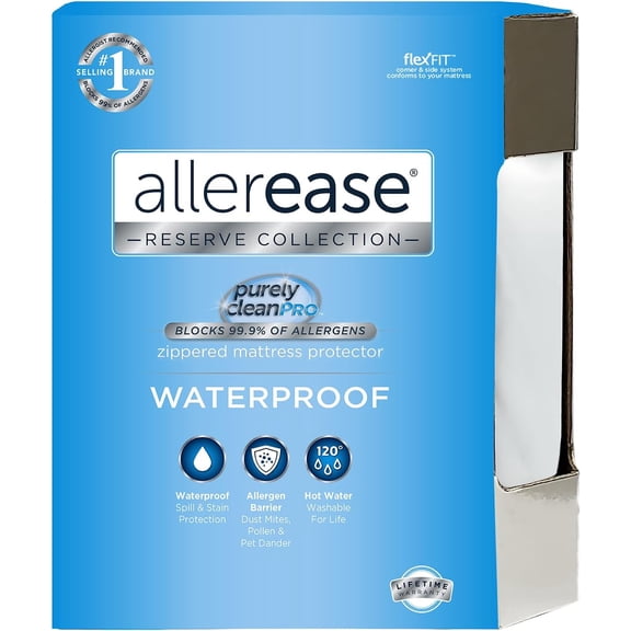 AllerEase Waterproof Mattress Protector Stain Protection Twin Size Barrier Hot Water Washable Machine Washable Durable Zippered Knit Mattress Cover Stretch Corners (White)