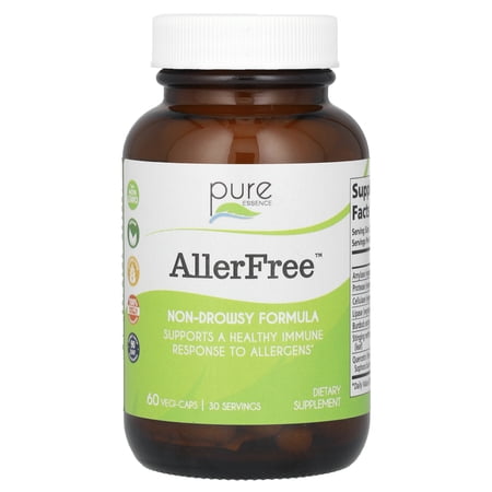 AllerFree Natural Allergy Supplement - Non Drowsy Pills for Sinus and Nasal Health Support, Seasonal Allergies by Pure Essence - 60 Capsules