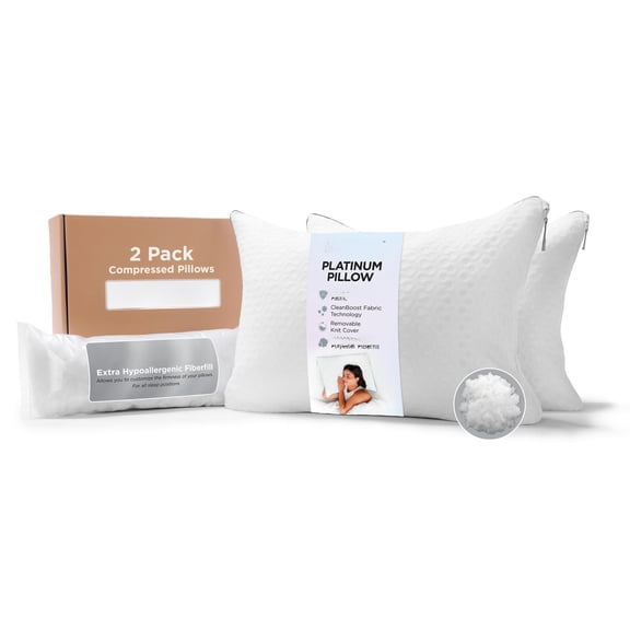 Allerease 2-in-1 Adjustable Pillow Cleanboost Allergen Barrier Extra Fill Standard/queen - 2 Pack