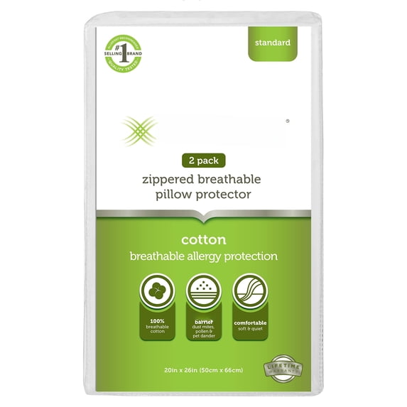 Allerease Breathable Cotton Pillow Protector For Sleeping Standard 26" X 20" - 2 Pack