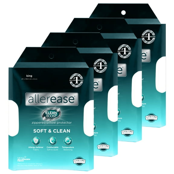 AllerEase CleanBoost Soft & Clean Pillow Cover Protector, King - Zippered (4 Count)