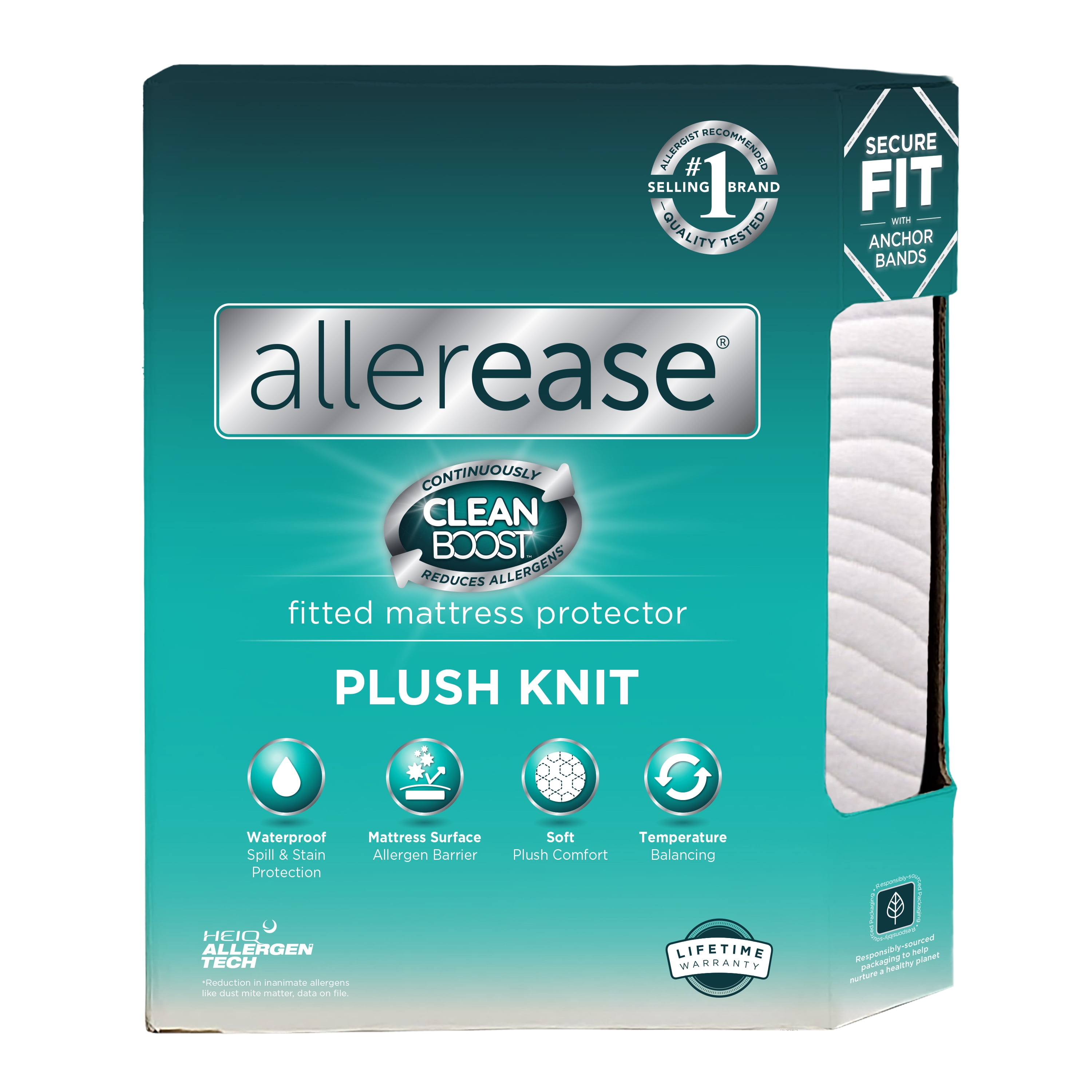 Allerease Clean Boost Plush Knit Fitted Mattress Protector, King