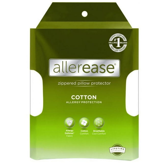 Allerease Cotton Zippered Pillow Protector, Queen, 2 Pack