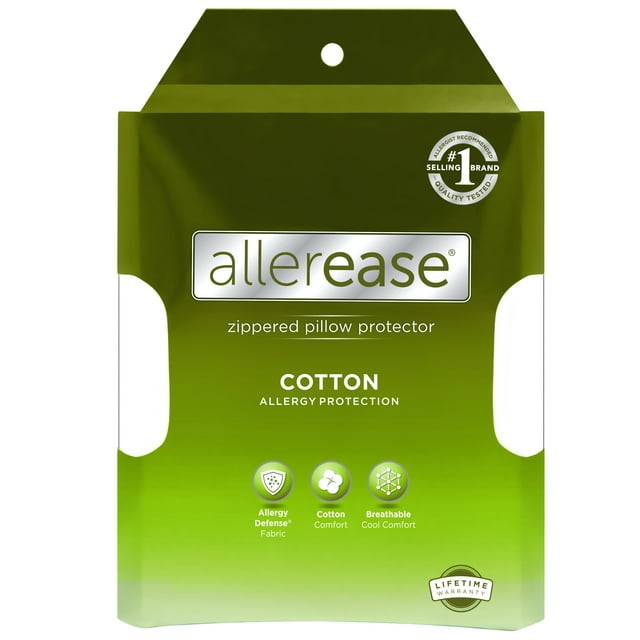 Allerease Cotton Zippered Pillow Protector, Standard, 2 Pack