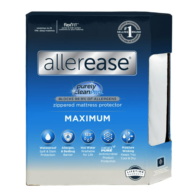 Allerease Vinyl Free and Hypoallergenic Queen Maximum Allergy and Bedbug Waterproof Zippered Mattress Protector, White