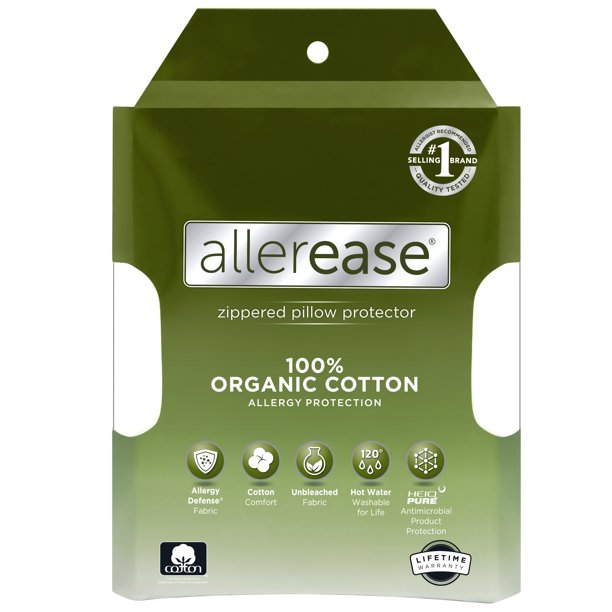 Allerease Organic Cotton Zippered Pillow Protector, Standard/Queen