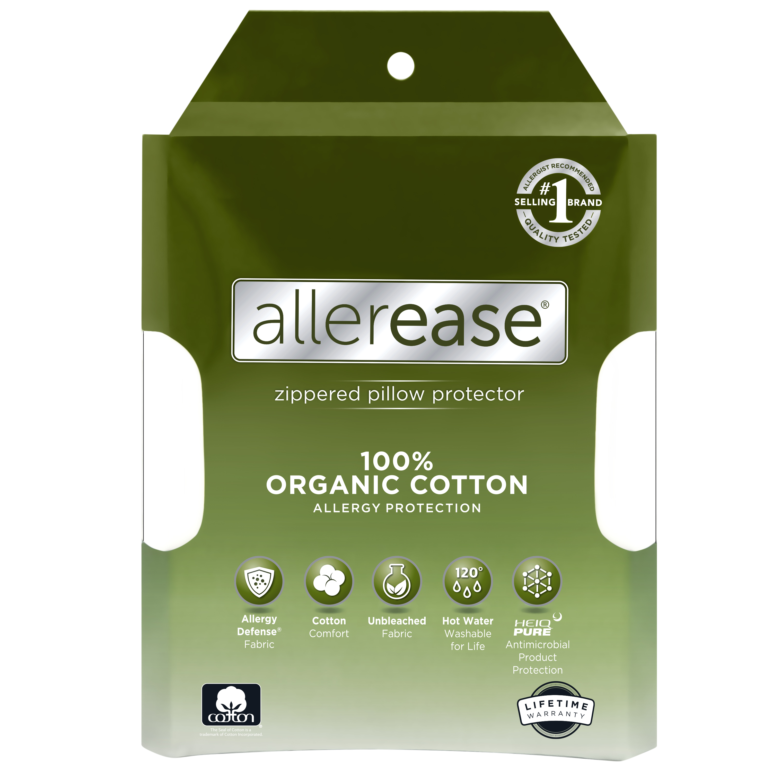 Allerease Organic Cotton Zippered Pillow Protector, Standard/Queen - image 1 of 7