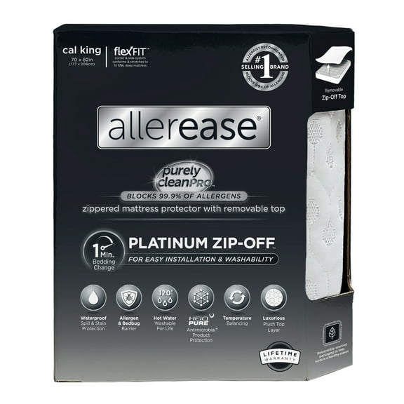 AllerEase Platinum Mattress Cover Protector, Cal King- ZipOff Top, Waterproof, Allergen