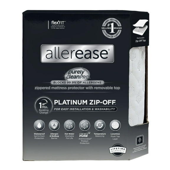 AllerEase Platinum Mattress Cover Protector, King- ZipOff Top, Waterproof, Allergen