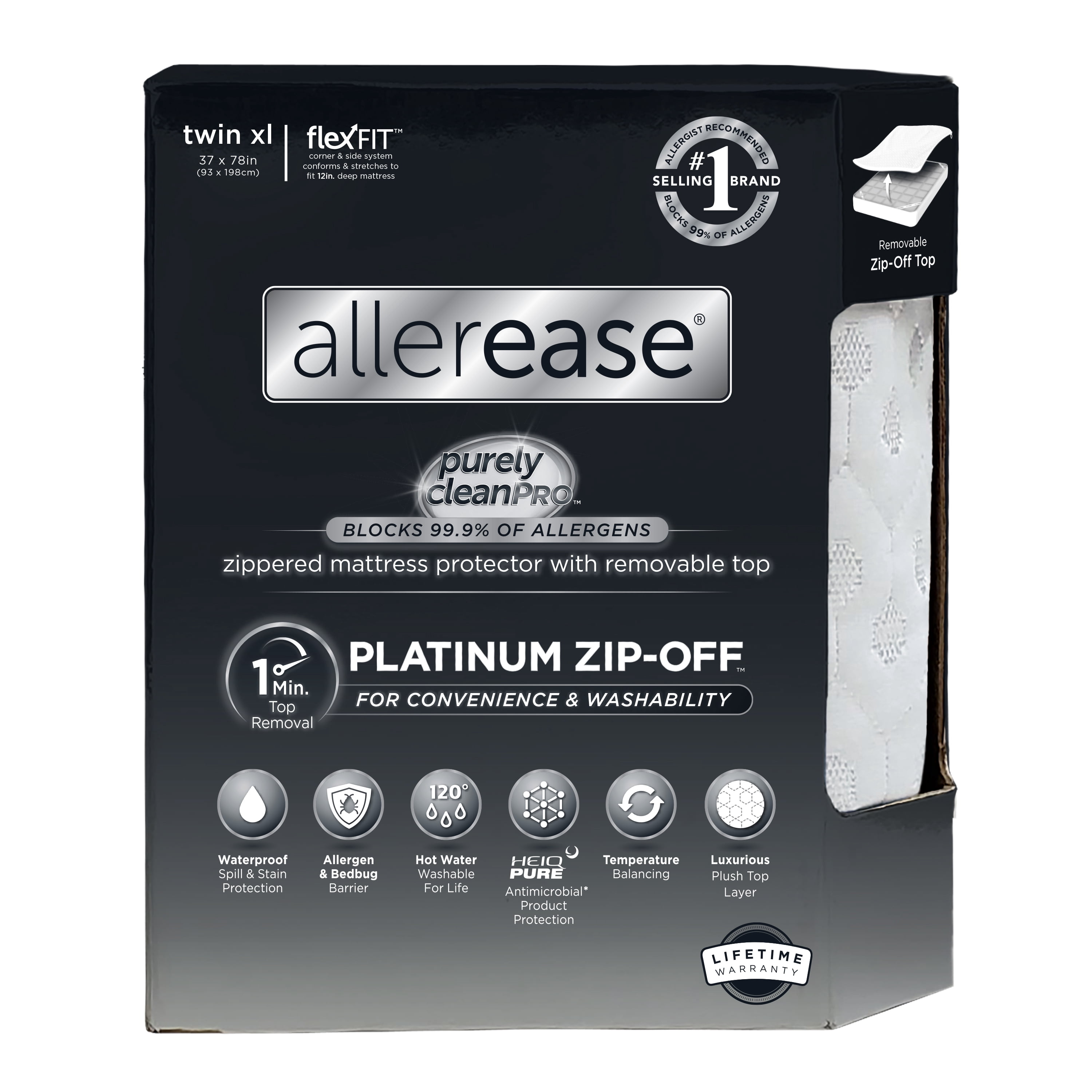 AllerEase Platinum Mattress Cover Protector, Twin XL- ZipOff Top, Waterproof, Allergen