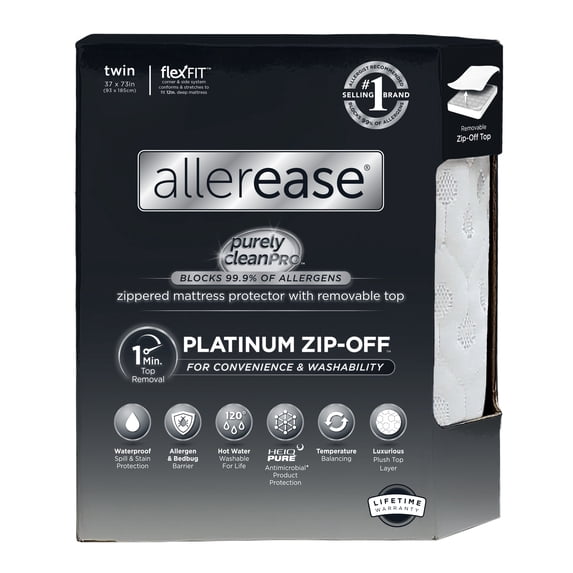 AllerEase Platinum Mattress Cover Protector, Twin - ZipOff Top, Waterproof, Allergy Defense