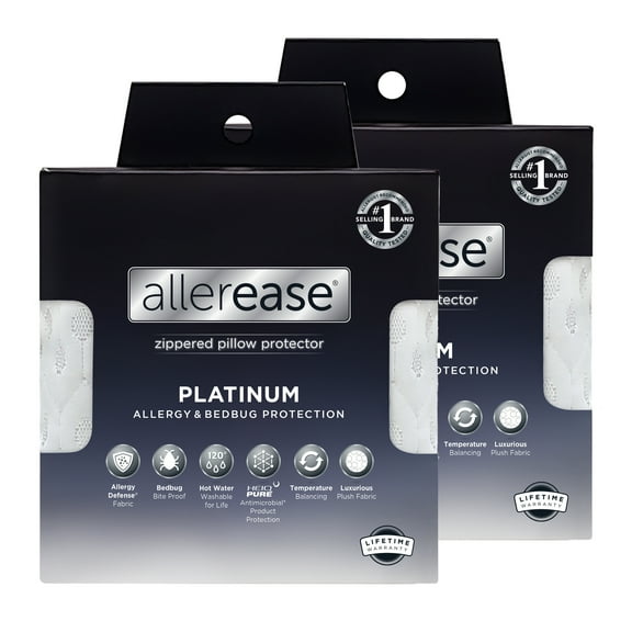 AllerEase Platinum Pillow Cover Protector, King - Zippered, Bedbug Barrier (2 Count)