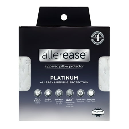 AllerEase Platinum Pillow Cover Protector, King - Zippered, Plush, Bedbug Barrier
