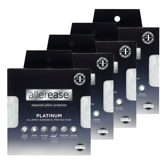 AllerEase Platinum Pillow Cover Protector, Standard/Queen - Zippered, Bedbug Barrier (4 Count)