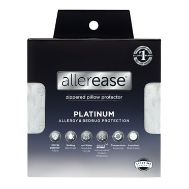AllerEase Platinum Pillow Cover Protector Jumbo White- Zippered, Allergen & Bedbug Barrier
