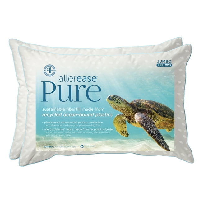 Allerease Pure Bed Pillow, Recycled Polyester, Standard/Queen 2 Pack