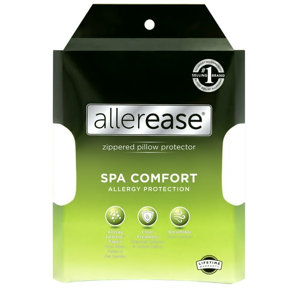 AllerEase Spa Comfort Pillow Cover Protector S/Q White- Cotton Blend Fabric Zippered