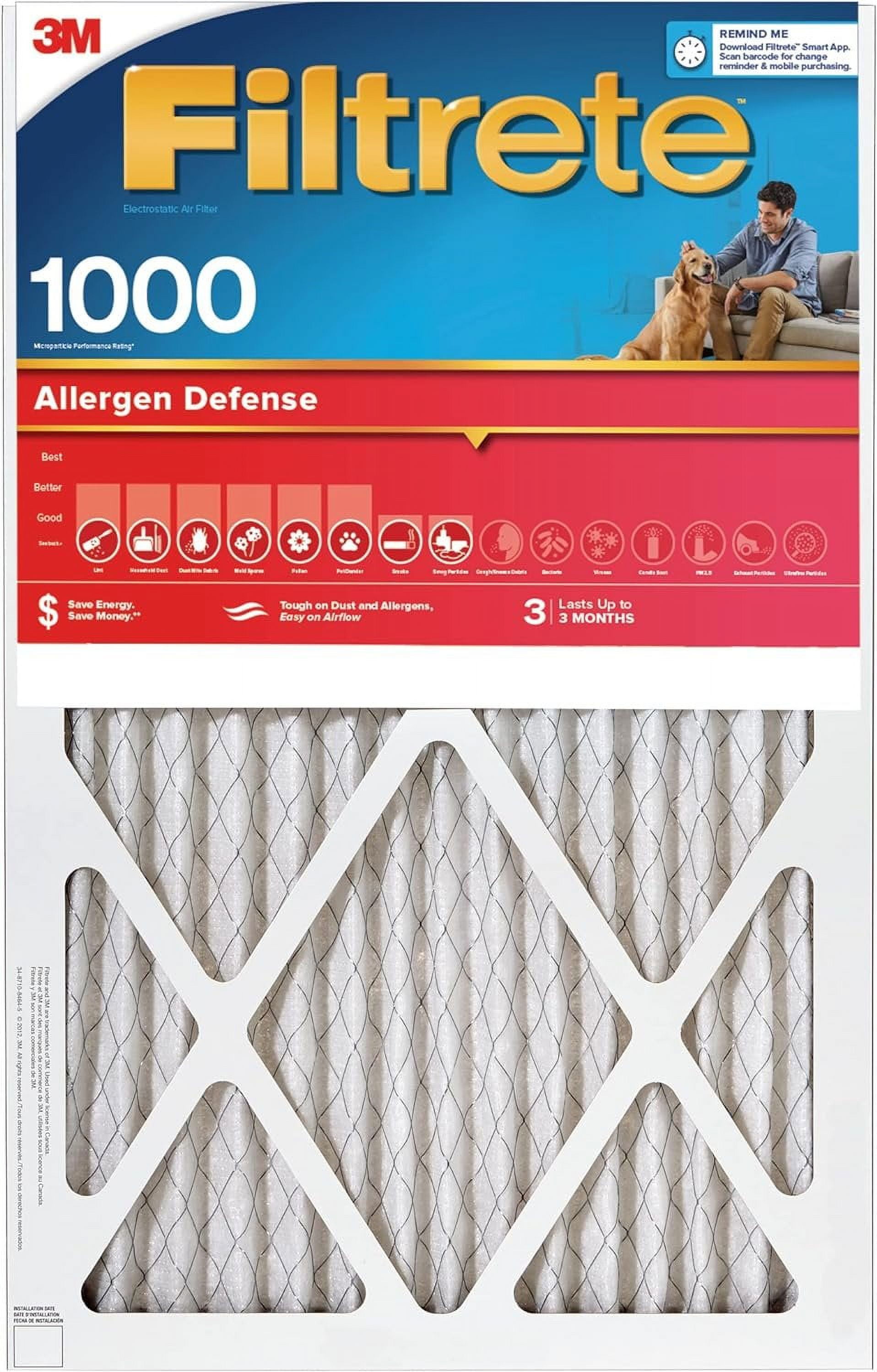 Filtrete Allergen Defense Air Filter - Electrostatic, 3 Months - Single Pack, 18x20x1 — Residential Use, Standard Application