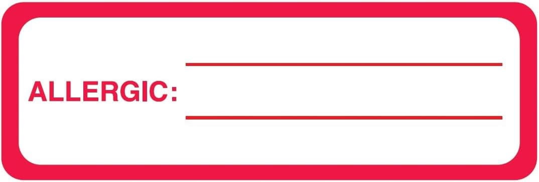 Allergic Chart Label for Medical Records 3” x 1” White Red Sticker for ...