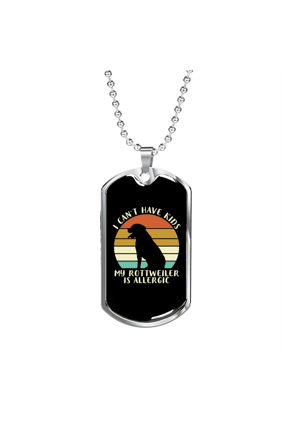 Allergic Rotweiler Dog Tag Necklace Stainless Steel 24" Chain Silver Tone or Gold Tone