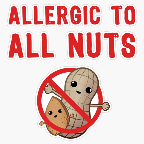 Allergic To Nuts Tree Nut Allergy Vinyl Decal Sticker