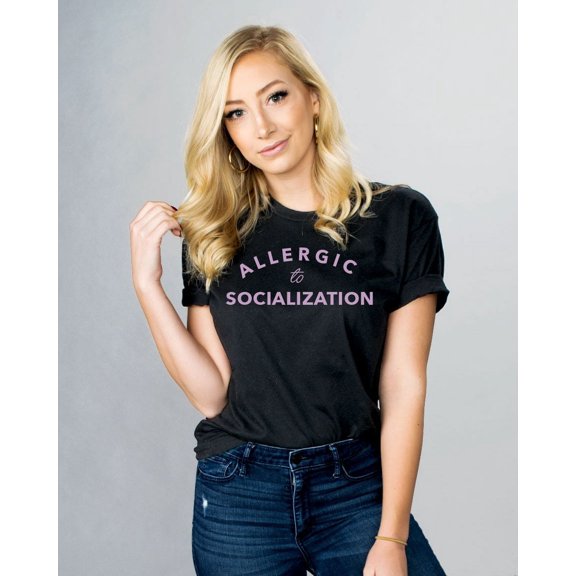 Allergic To Socialization Black Unisex T-Shirt, Funny Graphic Tee, Trendy Introvert Shirt