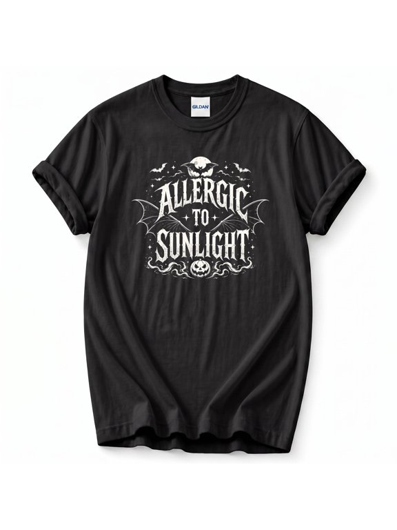 Allergic To Sunlight Gothic Vampire T-Shirt – Halloween Humor – Unisex Costume Gift