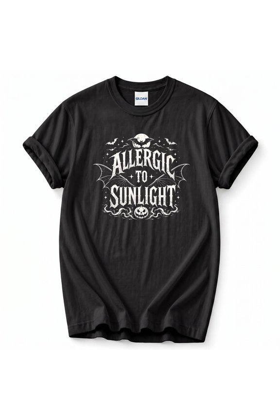 Allergic To Sunlight Gothic Vampire T-Shirt – Halloween Humor – Unisex Costume Gift