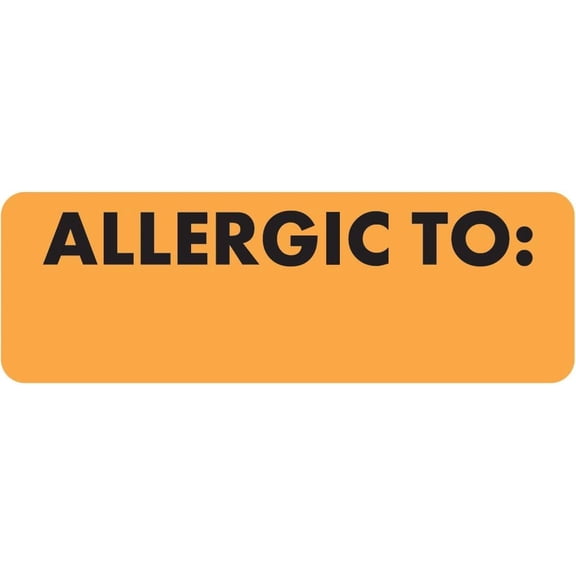 Allergic to Chart Label 3” x 1” Fluorescent Orange Permanent Adhesive for Medical Records 250 Stickers/Box