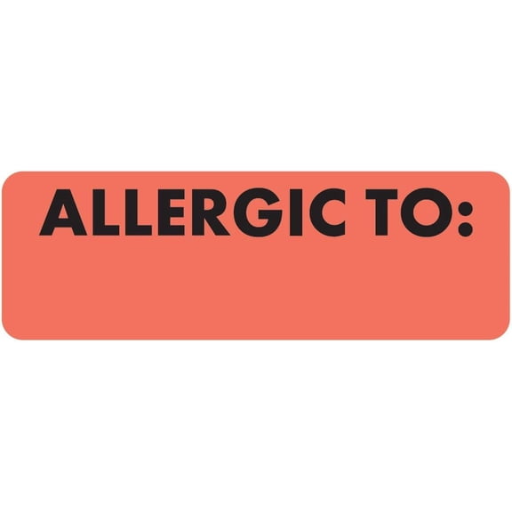 Allergic to Chart Label 3” x 1” Fluorescent Red Black Permanent Adhesive 250 Stickers/Box for Patient Allergy Alerts