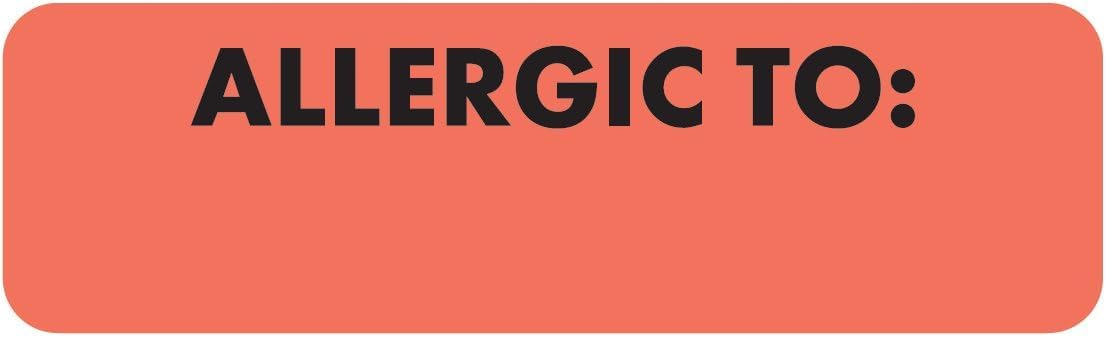 Allergic to Chart Label Alert Sticker 2.5” x 0.75” Fluorescent Red ...