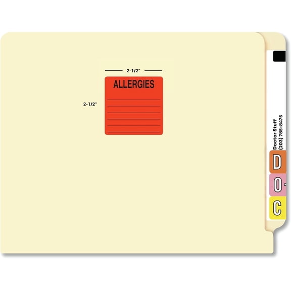Allergy Alert Chart Label for Medical Documentation 2-1/2” x 2-1/2” Fluorescent Red Black  Permanent Adhesive 390 Stickers/Roll