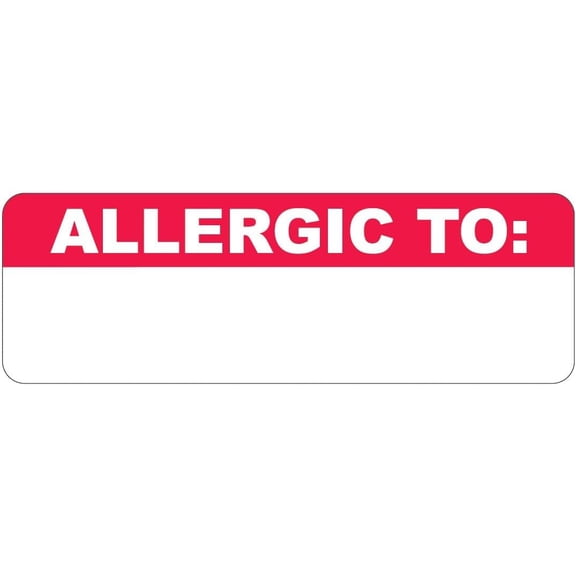 Allergy Alert Label for Charting Allergic to Medical Stickers 3” x 1” Red White Permanent Adhesive 250 Stickers/Box