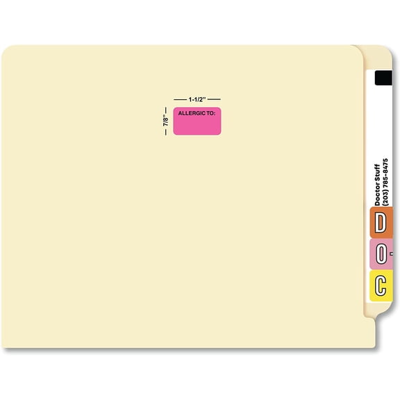 Allergy Alert Label for Medical Charts 1.5” x 7/8” Fluorescent Sticker for Allergy Documentation 250 Labels/Box Permanent Adhesive