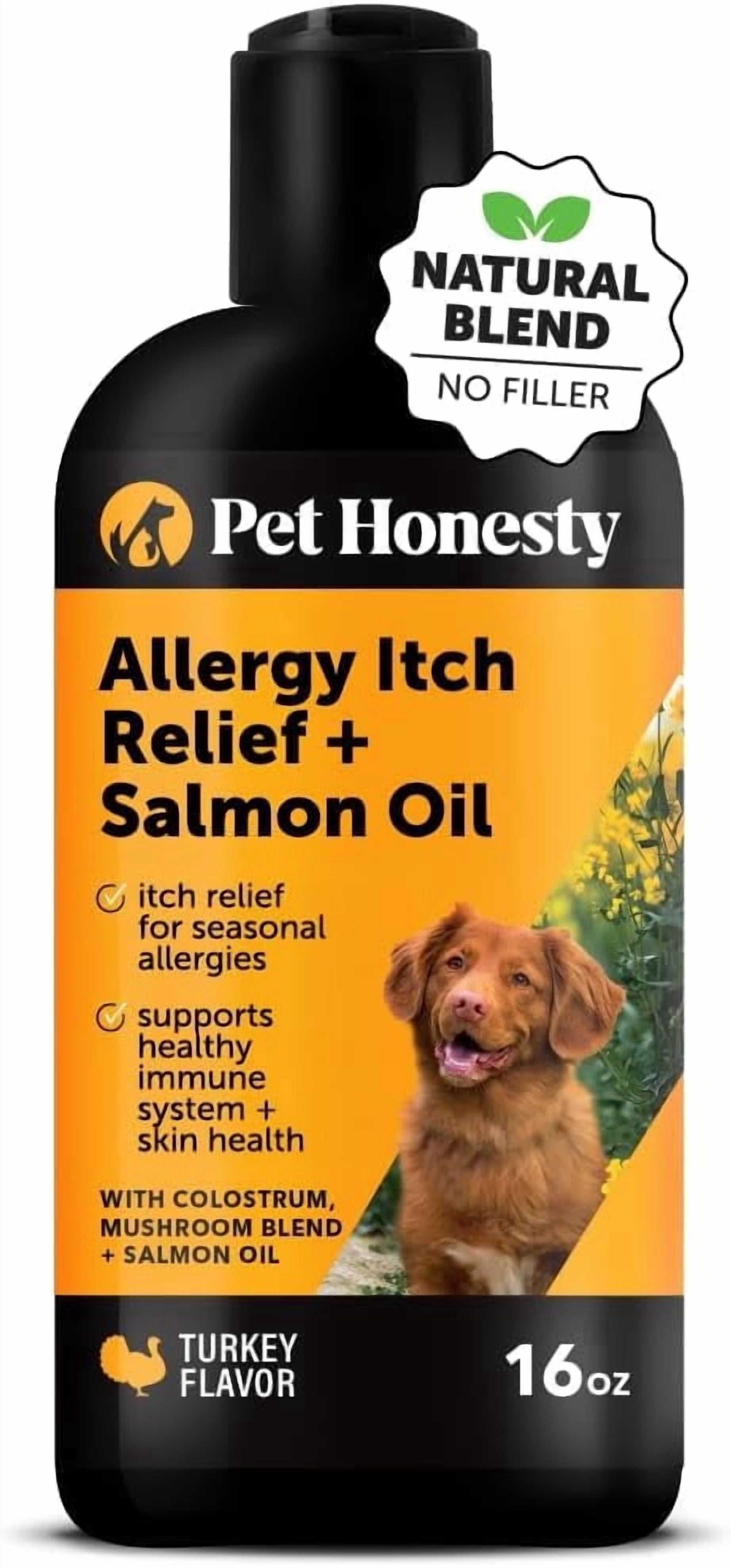 Pet Honesty Allergy Relief Salmon Oil for Seasonal Itch Relief for Dogs, Omega-3 for Dogs, Dog Skin and Coat Supplement, May Reduce Shedding & Itching, Joint, Brain & Heart Health (16 oz)