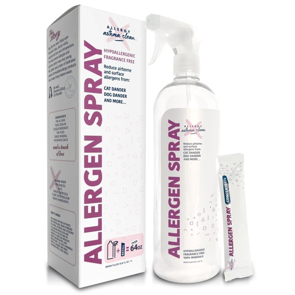 Allergy Asthma Clean Allergen Spray, Pets, Dust Allergies & More, Air & Surface, Just Add Water, Bottle with One Refill, Over 64oz Total