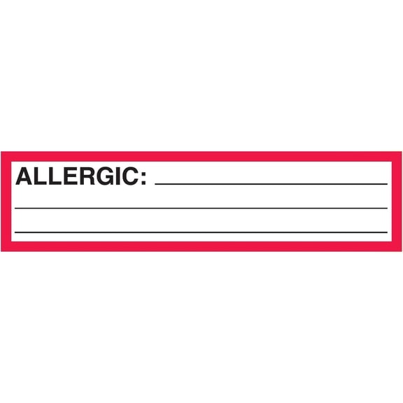 Allergy Chart Label with Red Border 5-1/2” x 1-3/8” Black Print White Background Permanent Adhesive 200 Stickers/Box