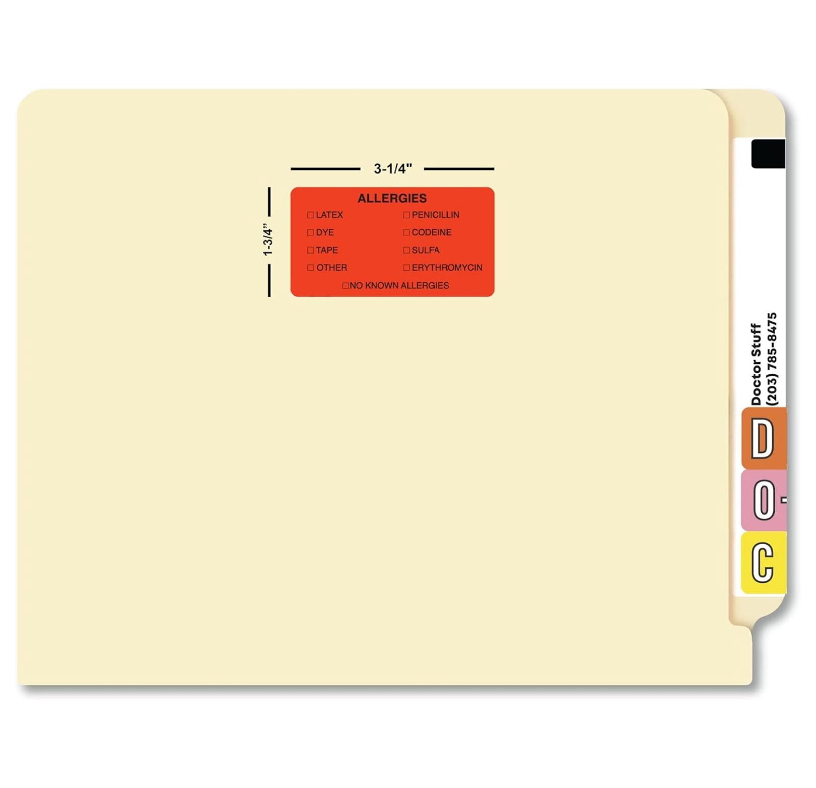 Allergy Chart Labels - Fluorescent Red, 3-1/4