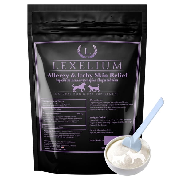 Allergy & Itch Relief Powder Supplement for Dogs & Cats - Fortified w/ Omega-3 Fish Oil