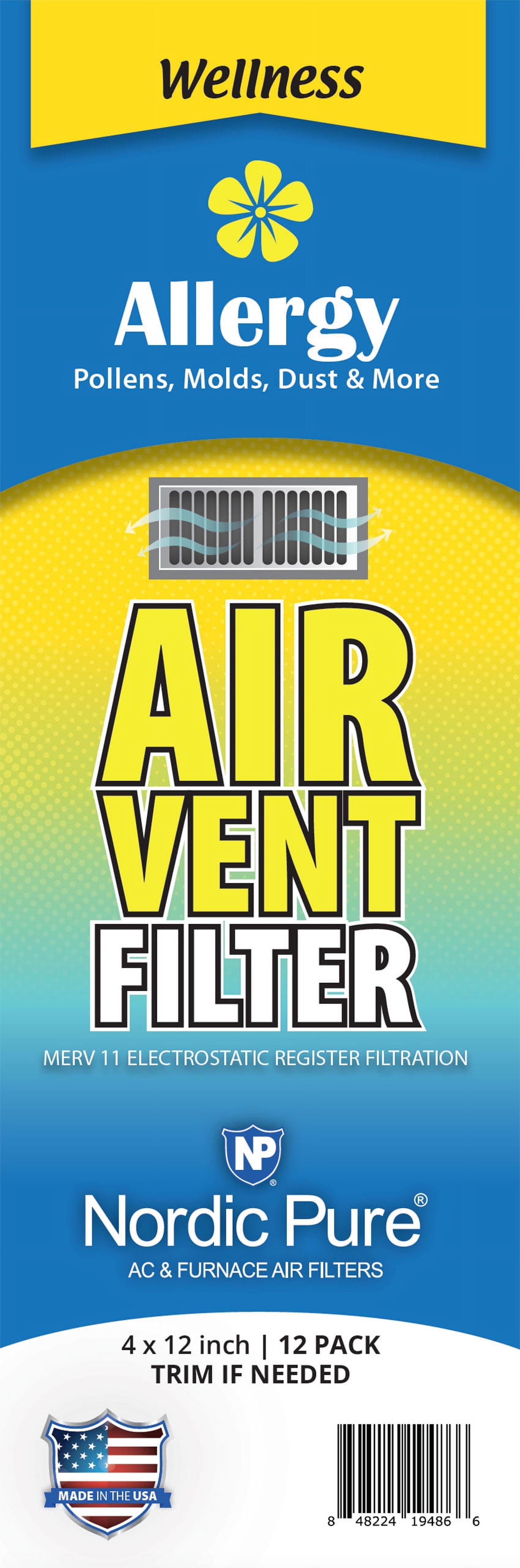 Allergy Reducing Air Vent Filters 4x12 (Register Vent Filters) 1 Pack
