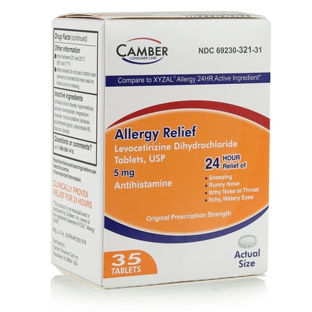 Camber Consumer Care Allergy Relief Levocetirizine Dihydrochloride Tablets, USP | 24 HR | 5 mg | 35 Count